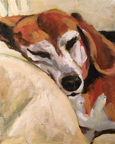 Painting titled "Napping Charlie" by Susan E Jones, Original Artwork, Acrylic