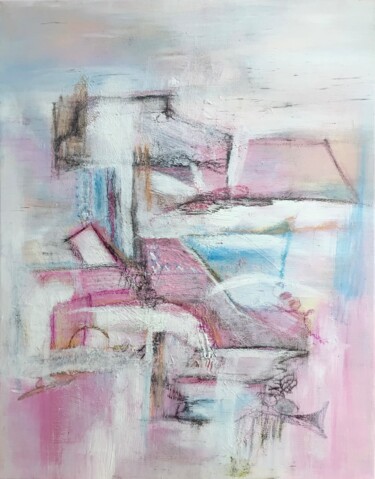 Painting titled "Über den Dächern -…" by Susanna Schorr, Original Artwork, Acrylic Mounted on Wood Stretcher frame