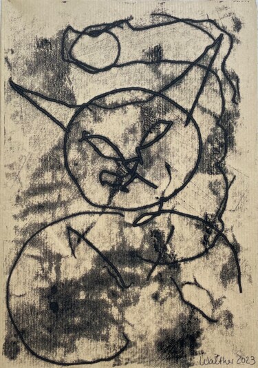 Printmaking titled "Kitty-Cat In Love (…" by Susanne Cäcilie Walther, Original Artwork, Monotype
