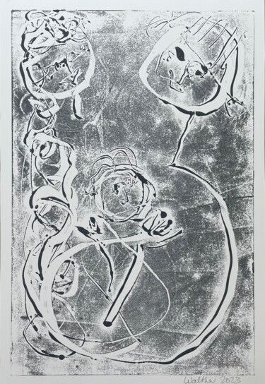 Printmaking titled "Couple Holding Thei…" by Susanne Cäcilie Walther, Original Artwork, Monotype
