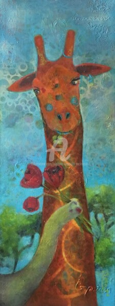 Collages intitolato "La Girafe étonnée d…" da Sushma Legendre Mcintosh, Opera d'arte originale, Acrilico