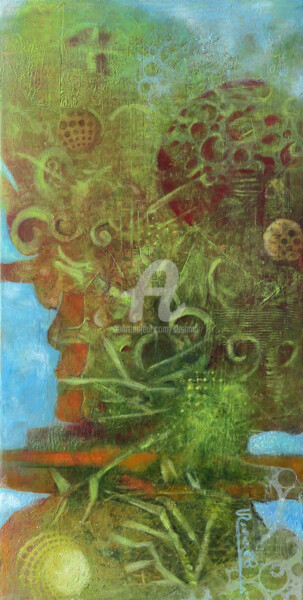 Peinture intitulée "Les Racines du Ciel" par Sushma Legendre Mcintosh, Œuvre d'art originale, Cire Monté sur Panneau de bois