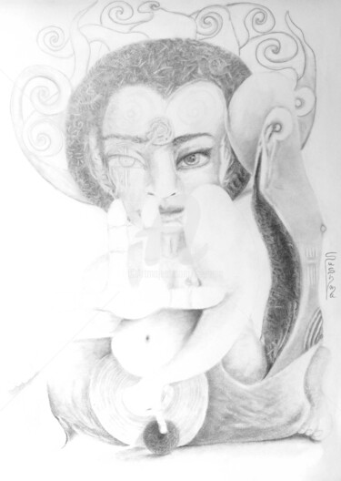 Dessin intitulée "Töframadur" par Sushma Legendre Mcintosh, Œuvre d'art originale, Crayon
