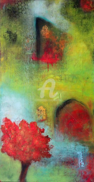 Painting titled "Agaç Ana" by Sushma Legendre Mcintosh, Original Artwork, Oil Mounted on Wood Panel