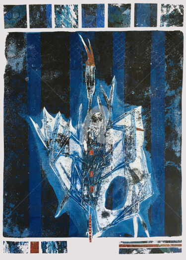 Collages titled "A Fleur de Bleu" by Sushma Legendre Mcintosh, Original Artwork, Collages Mounted on Other rigid panel