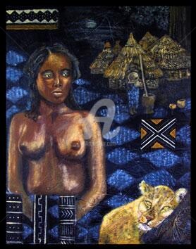 Peinture intitulée "Un soir en afrique" par Sushma Legendre Mcintosh, Œuvre d'art originale