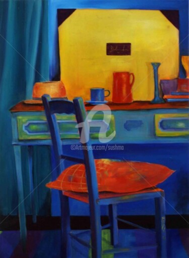 Painting titled "Intérieur Bleu" by Sushma Legendre Mcintosh, Original Artwork