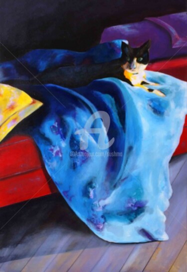 Peinture intitulée "Sieste Féline" par Sushma Legendre Mcintosh, Œuvre d'art originale