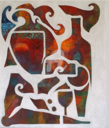 Schilderij getiteld "In Vino Veritas?" door Sushma Legendre Mcintosh, Origineel Kunstwerk