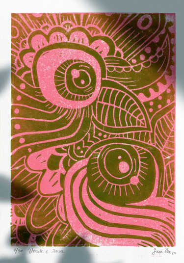 Giardino Verde e rosa Gravures & estampes intitulée "Giardino Verde e ro…" par Susi Lee, Œuvre d'art originale, Linogravures