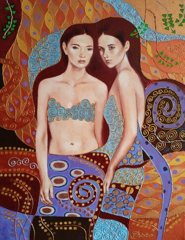 Malarstwo zatytułowany „Girls in Klimt style” autorstwa Helena Suslova, Oryginalna praca, Akryl