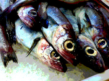 Painting titled "peixes" by Suso C. Ben, Original Artwork, Oil Mounted on Wood Stretcher frame