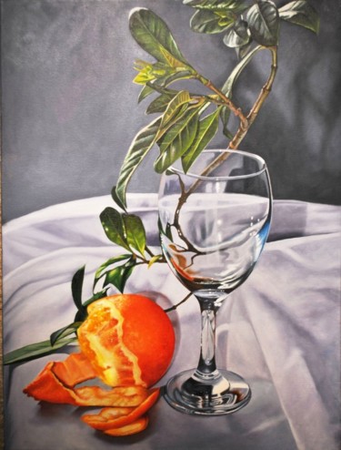 Картина под названием "copa con naranja" - Suso C. Ben, Подлинное произведение искусства, Масло