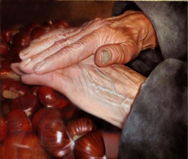 Картина под названием "Manos de anciano" - Suso C. Ben, Подлинное произведение искусства, Масло
