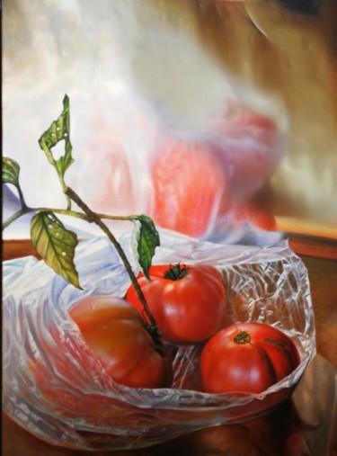 Картина под названием "tres tomates" - Suso C. Ben, Подлинное произведение искусства, Масло