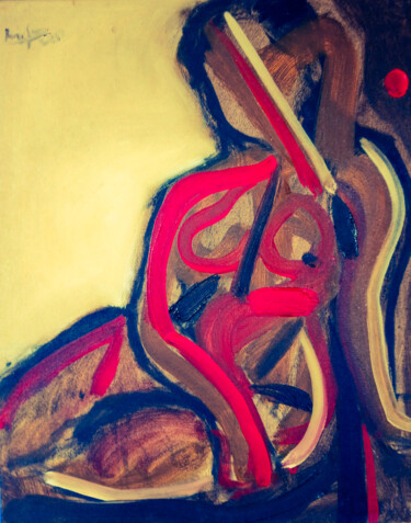 Schilderij getiteld "Women 34" door Sutar, Origineel Kunstwerk, Olie Gemonteerd op Frame voor houten brancard