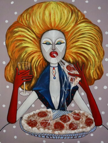 Painting titled "Prima Donna eating…" by Ta Byrne, Original Artwork, Oil