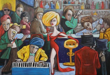 Painting titled "Lady in red in a ja…" by Ta Byrne, Original Artwork, Oil