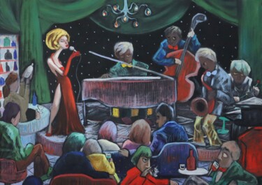 Painting titled "Jazz club" by Ta Byrne, Original Artwork, Oil