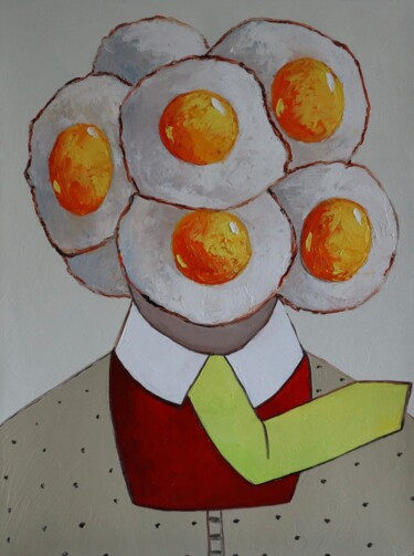 Schilderij getiteld "Egg boy on a very w…" door Ta Byrne, Origineel Kunstwerk, Olie