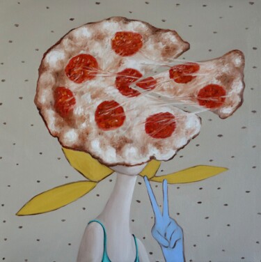 Painting titled "Pizza girl" by Ta Byrne, Original Artwork, Oil