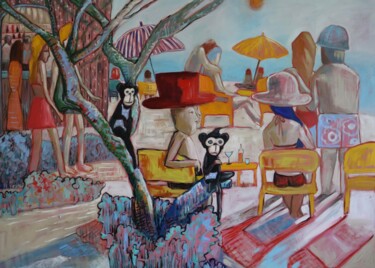 Painting titled "Day on the beach" by Ta Byrne, Original Artwork, Oil