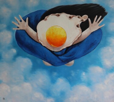 Pintura titulada "Egg Girl Flying High" por Ta Byrne, Obra de arte original, Oleo