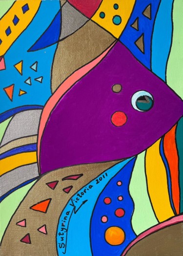Картина под названием "Fish" - Сутырина Виктория, Подлинное произведение искусства, Акрил Установлен на Деревянная панель