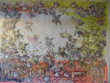 Schilderij getiteld "MASSAKER AUF DER SC…" door Sucek, Origineel Kunstwerk