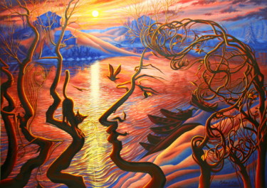 Peinture intitulée "Фантазий бурная рек…" par Sergey Suvorov, Œuvre d'art originale, Huile