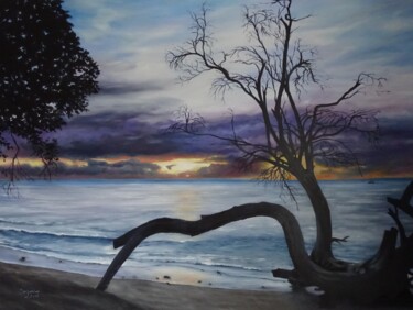 Painting titled "Blue Barbados Sunset" by Suzanne B Gibbs, Original Artwork, Oil