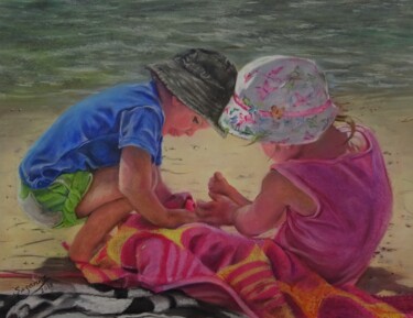 Painting titled "Sand in Her Toes" by Suzanne B Gibbs, Original Artwork, Pastel