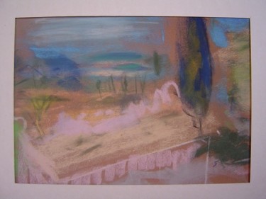Peinture intitulée "Cyprès et terrasse" par Suzanne Demouge, Œuvre d'art originale