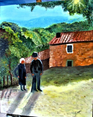 Painting titled "111 LES VIEUX" by Suzanne Leseve, Original Artwork, Oil Mounted on Wood Stretcher frame