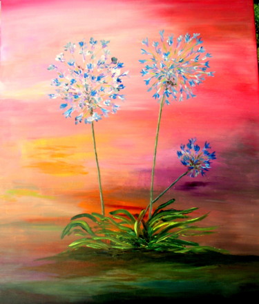 Painting titled "112 LES AGAPANTHES" by Suzanne Leseve, Original Artwork