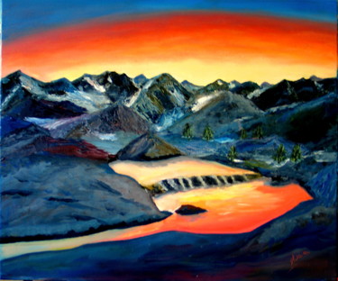 Peinture intitulée "115-lacs-alpins-dra…" par Suzanne Leseve, Œuvre d'art originale, Huile