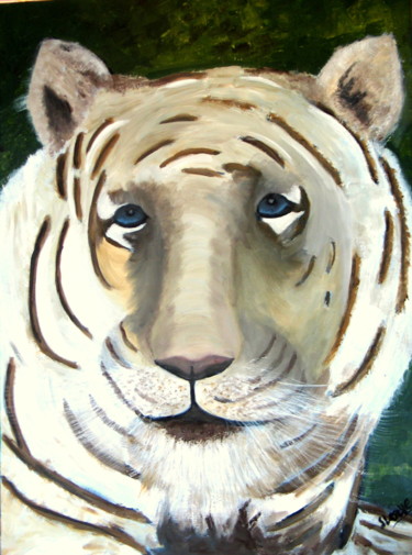 Peinture intitulée "120-tigre-blanc-2.j…" par Suzanne Leseve, Œuvre d'art originale