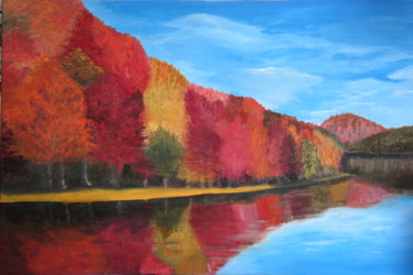 Painting titled "122 VISION D'AUTOMNE" by Suzanne Leseve, Original Artwork, Oil Mounted on Wood Stretcher frame