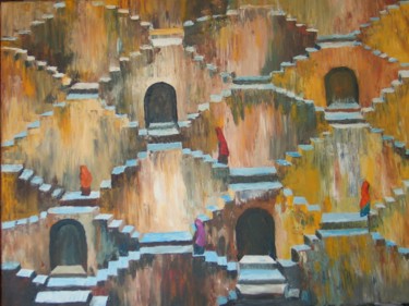 Painting titled "123 FEMMES INDIENNE…" by Suzanne Leseve, Original Artwork, Oil Mounted on Wood Stretcher frame