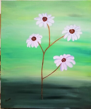 Painting titled "132 LES MARGUERITES" by Suzanne Leseve, Original Artwork, Acrylic Mounted on Wood Stretcher frame