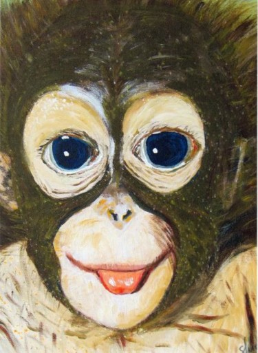 Painting titled "bébé orang outang" by Suzanne Leseve, Original Artwork, Oil