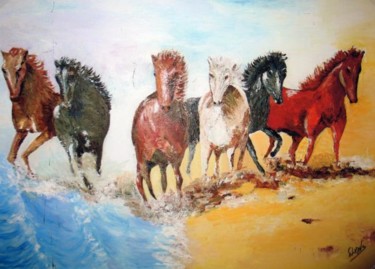 Peinture intitulée "chevaux en liberté" par Suzanne Leseve, Œuvre d'art originale