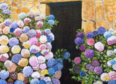 Peinture intitulée "les hortensias" par Suzanne Leseve, Œuvre d'art originale