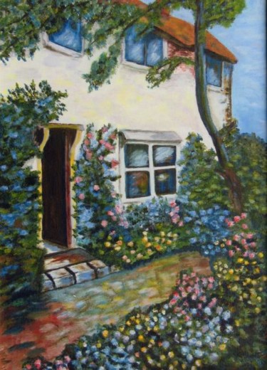 Painting titled "maison fleurie" by Suzanne Leseve, Original Artwork