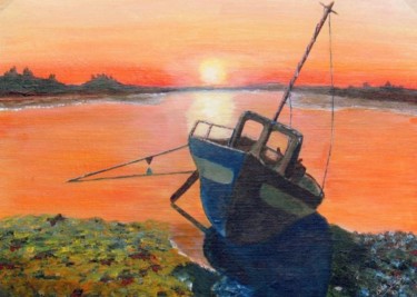Painting titled "bateau dans le sole…" by Suzanne Leseve, Original Artwork
