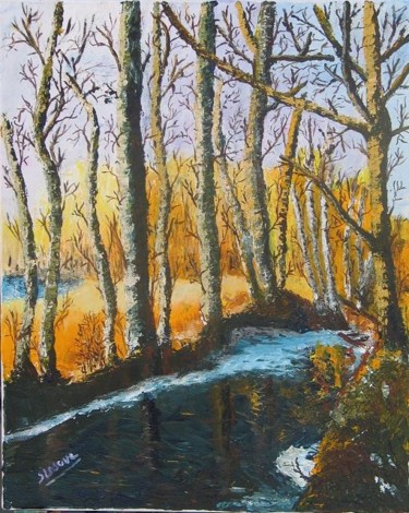 Painting titled "foret en hiver" by Suzanne Leseve, Original Artwork