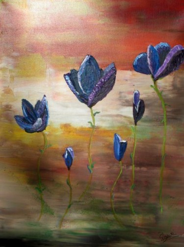 Painting titled "75 FLEURS MAUVES" by Suzanne Leseve, Original Artwork