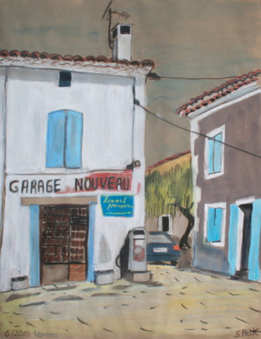 Painting titled "Garage Vignères" by Suzanne Piesk, Original Artwork, Watercolor