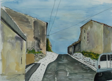 Painting titled "Gasse in Caumont" by Suzanne Piesk, Original Artwork, Watercolor