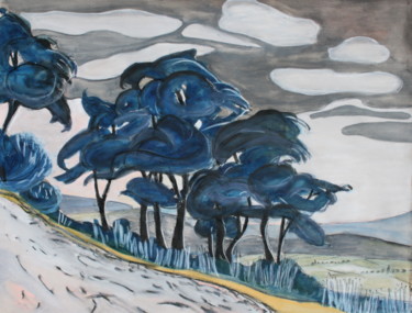 Malerei mit dem Titel "Route de cedres / Z…" von Suzanne Piesk, Original-Kunstwerk, Aquarell